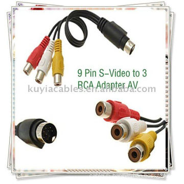 9 Pin S-Video to 3 RCA cable,TV AV male Cable Adapter
